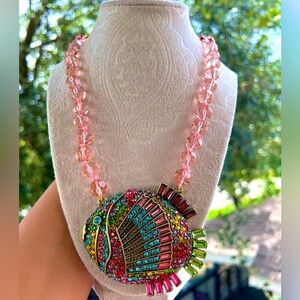Heidi Daus Necklace “GONE FISHING” Fish Crystal Rhinestone Glass Pink Necklace